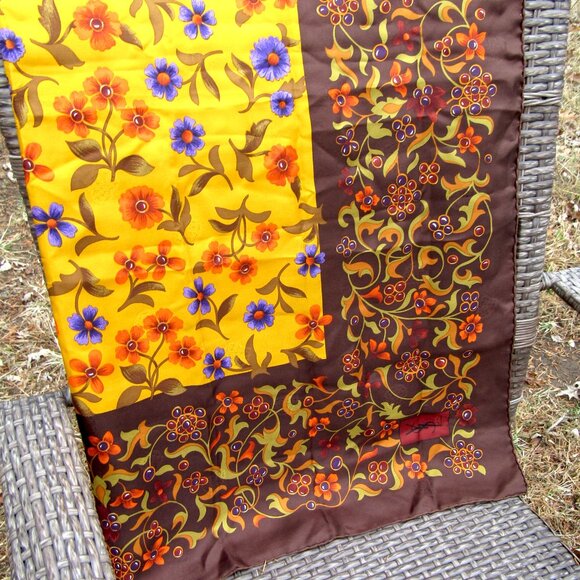 YSL Silk Scarf Boho Floral Brown Yves Saint Laurent 34" x 34" Square Vintage - Picture 2 of 5